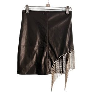 Black Pleather Rhinestone Mini Skirt Size S